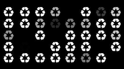 Wall Mural - A Flickering Background of a Set of Recycling Icons on a Black Screen