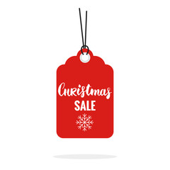 Christmas sale tag sticker vector isolated. Discount or special offer price tag on Christmas sale. Sale label contains hand drawn brush lettering