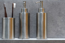 Modern Stainless Steel Soap Dispenser And Toothbrush Holder