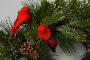 detail Christmas wreath with red birds