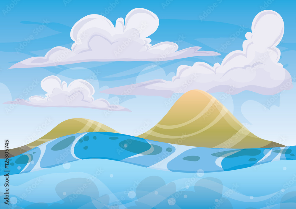 Sea Rocks Cartoon 2d cartoon vector sea background with separated layers for game art and ...