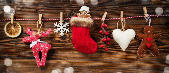 Christmas decoration placed on wooden planks