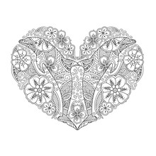Coloring Page With Dolphin In Heart Shape Isolated On White Background.