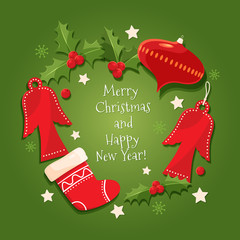 Wall Mural - merry christmas design elements. christmas card with decoration elements: christmas sock, angel, hol