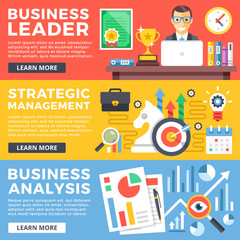 Poster - Business leader, strategic management, business analysis flat illustration concepts set. Flat design graphic for web sites, web banners, printed materials, infographics. Modern vector illustrations