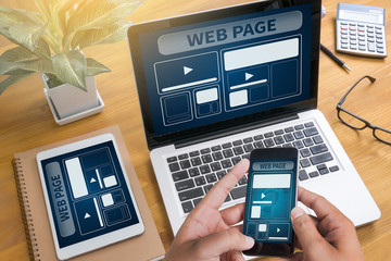 Fototapete - Web Design Template and  web page Closeup shot of laptop with di