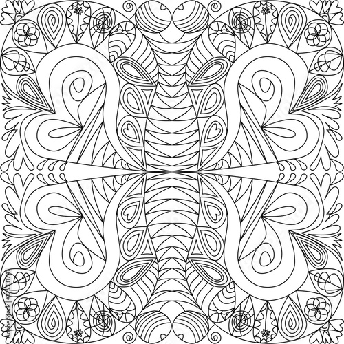 Abstract Hand Rendered Computer Ornamental Square Mandala Art Therapy For Relaxation And Relax The Mind Coloring For Adults With A Butterfly Motif Vector Drawing Stock Vector Adobe Stock