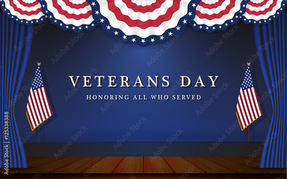 Veterans Day Background With Circle Wavy USA Flag and Stage Scene ...