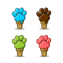 Dog Paw Ice Cream Colorful Illustration- Vector Logo Icon