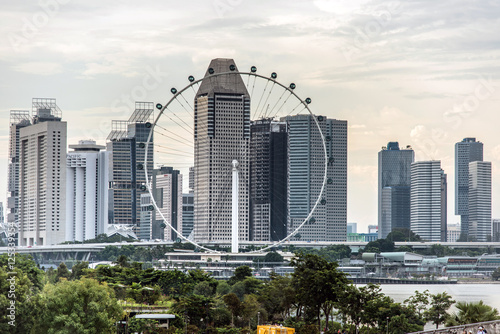 Photo Singapore flyer with skyscrapers in background