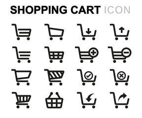 Canvas Print - Vector black line shopping cart icons set