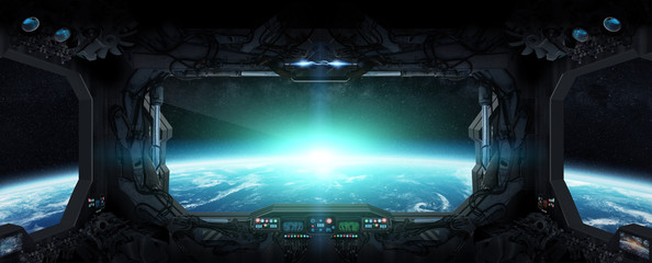 Aufkleber - View of planet Earth from inside a space station