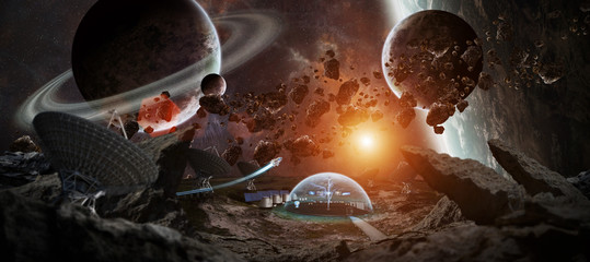Aufkleber - Observatory station in space 3D rendering elements of this image
