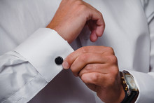 Close Up Of A Hand Man Wears White Shirt And Cufflink
