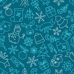 Poster - Christmas season vector seamless pattern. Different elements col