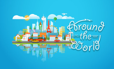 Poster - Dirrefent world famous sights. Around the world concept. Modern