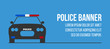 Police logo and banner with car. Elements of the police equipment icons. Protect and Serve label. Vector Illustration.
