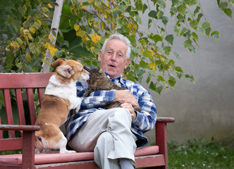 Wall Mural - Senior man with pets