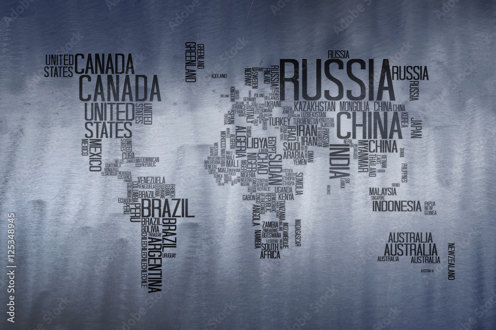 Ilustración de Stock World Map with Countries name Text, Typography ...