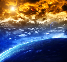 Wall Mural - space scene with planets and nebula