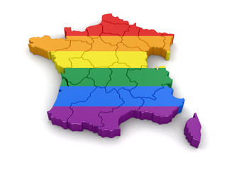 Poster - Map of France with LGBT flag. Image with clipping path.