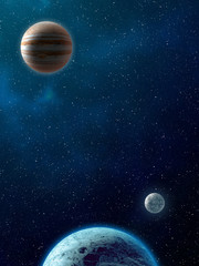 Wall Mural - planets over the nebulae in space