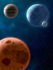 Wall Mural - planets over the nebulae in space