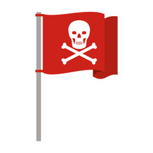 Silhouette Red Flag Pole With Skull And Bones Vector Illustration