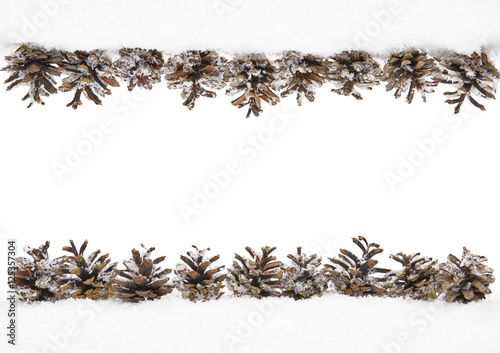 Cones Snow Winter Frame Of Pine Cone Border Decoration Isolated