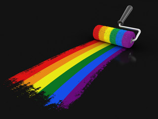 Poster - Paint roller with Gay pride flag. Image with clipping path
