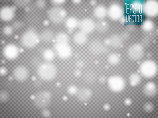 Wall Mural - vector falling snow effect isolated on transparent background with blurred bokeh.