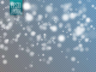 Sticker - Vector falling snow effect isolated on transparent background with blurred bokeh.