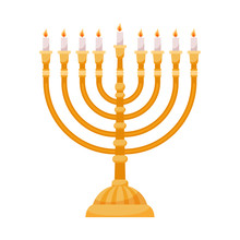 Hanukkah Menorah Isolated On White Background. Hanuka Shabbat Candles Vector Illustration