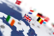 England flag in the focus. Europe map with countries flags
