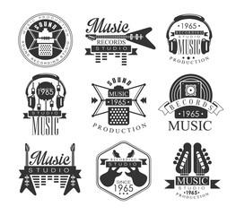 Sticker - Music Record Studio Black And White Emblems