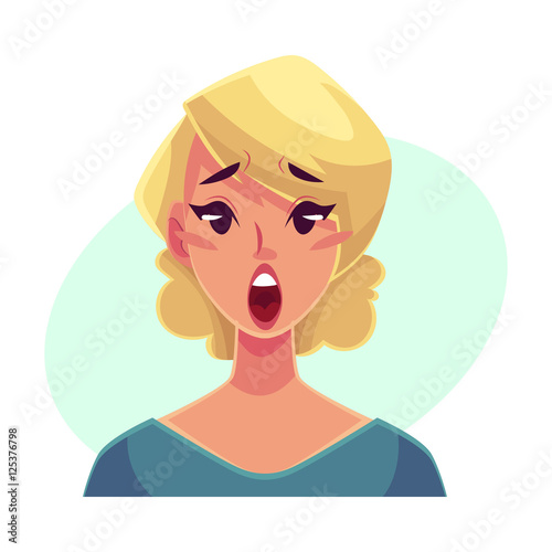 Pretty Blond Woman Surprised Facial Expression Cartoon Vector Illustrations Isolated On Blue Background Beautiful Woman Surprised Shocked Amazed Astonished Surprised Face Expression Buy This Stock Vector And Explore Similar Vectors At
