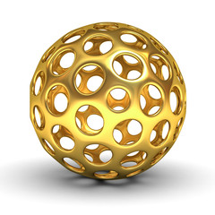 Aufkleber - Hollow gold sphere isolated over white background with shadow 3D rendering
