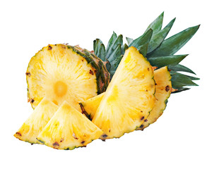 Wall Mural - ripe pineapple with slices  isolated on white