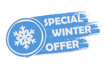 Wall Mural - special winter offer with snowflake sign, drawn banner, vector