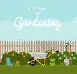 Gardening Flat Background Vector Illustration. Garden Tools, Fen