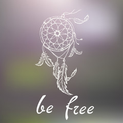 Poster - Dreamcatcher with feathers. Vector hand drawn illustration