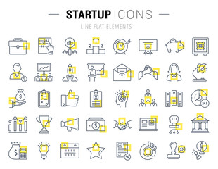 Wall Mural - set vector flat line icons startup