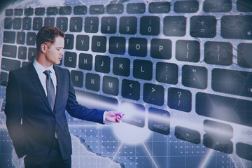 Poster - Businessman pressing abstract keyboard button