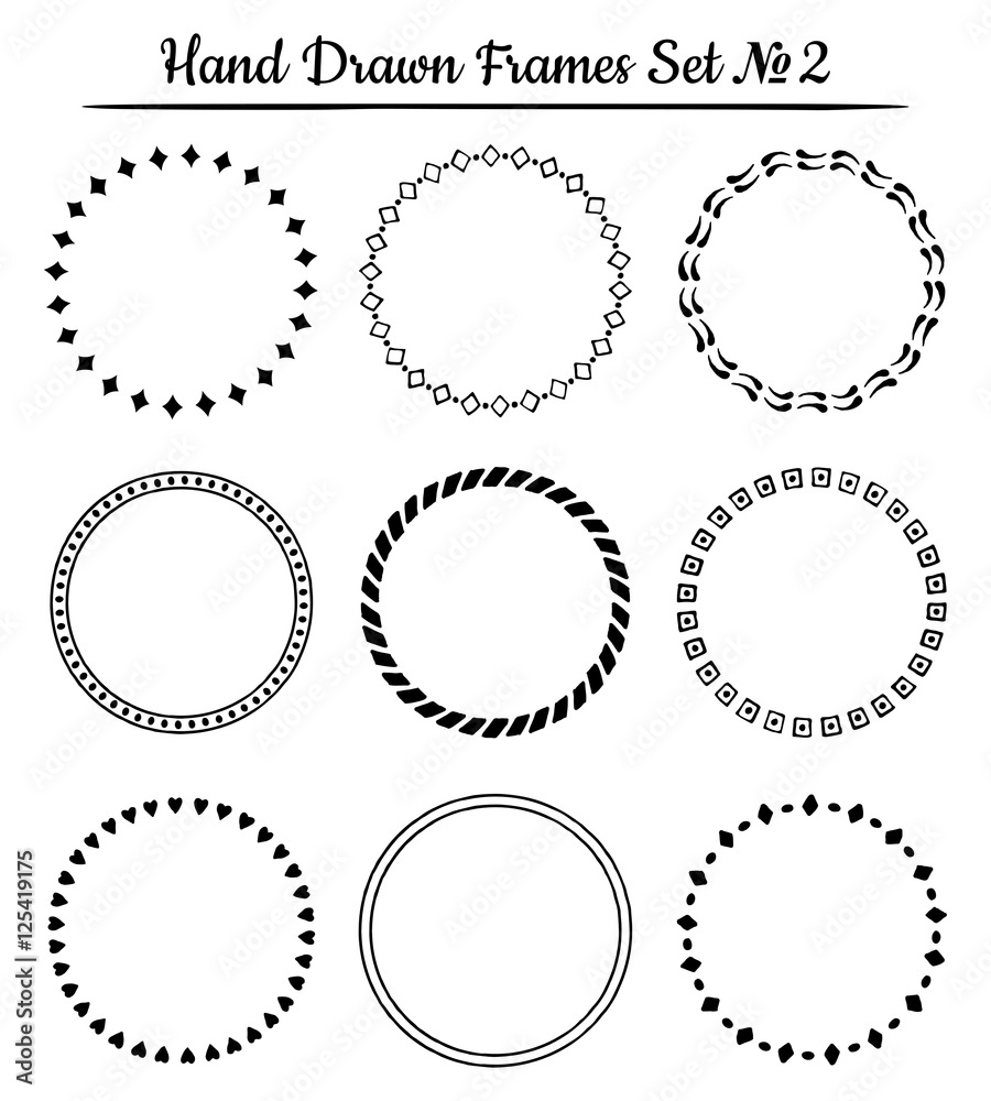 Set of round hand drawn frames. Vector illustration. Stock Vector ...