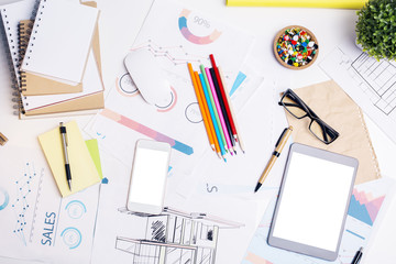 Aufkleber - Office desktop with electronic devices