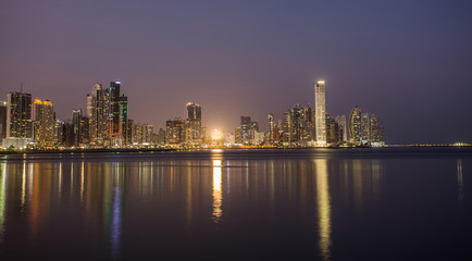 Wall Mural - Panama City, city center skyline and Bay of Panama, Panama, Central America.