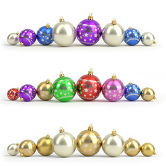 Wall Mural - Collection of colorful christmas balls. White isolated. 3D render