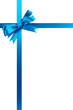Light blue bow gift ribbon cross shape frame border isolated on white background for birthday or christmas present decoration design photo