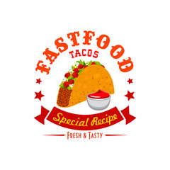 Wall Mural - Tacos fast food vector menu label emblem