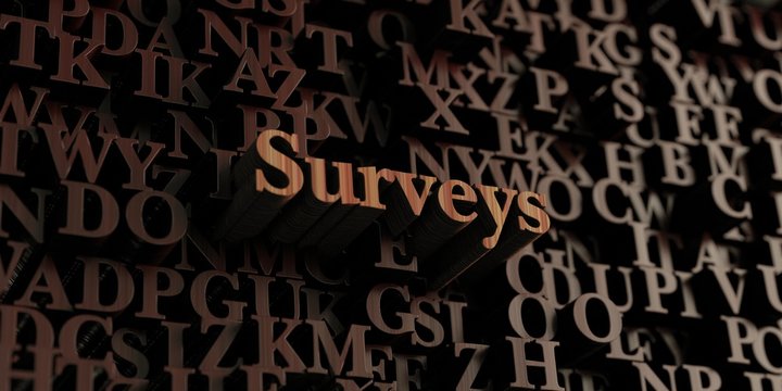 Surveys - Wooden 3D rendered letters/message.  Can be used for an online banner ad or a print postcard.